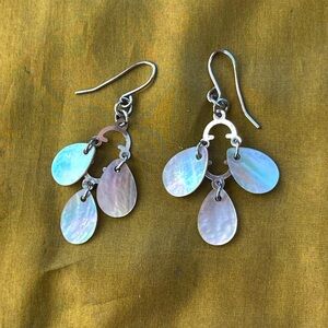 Genuine mother of pearl drop earrings silver toned